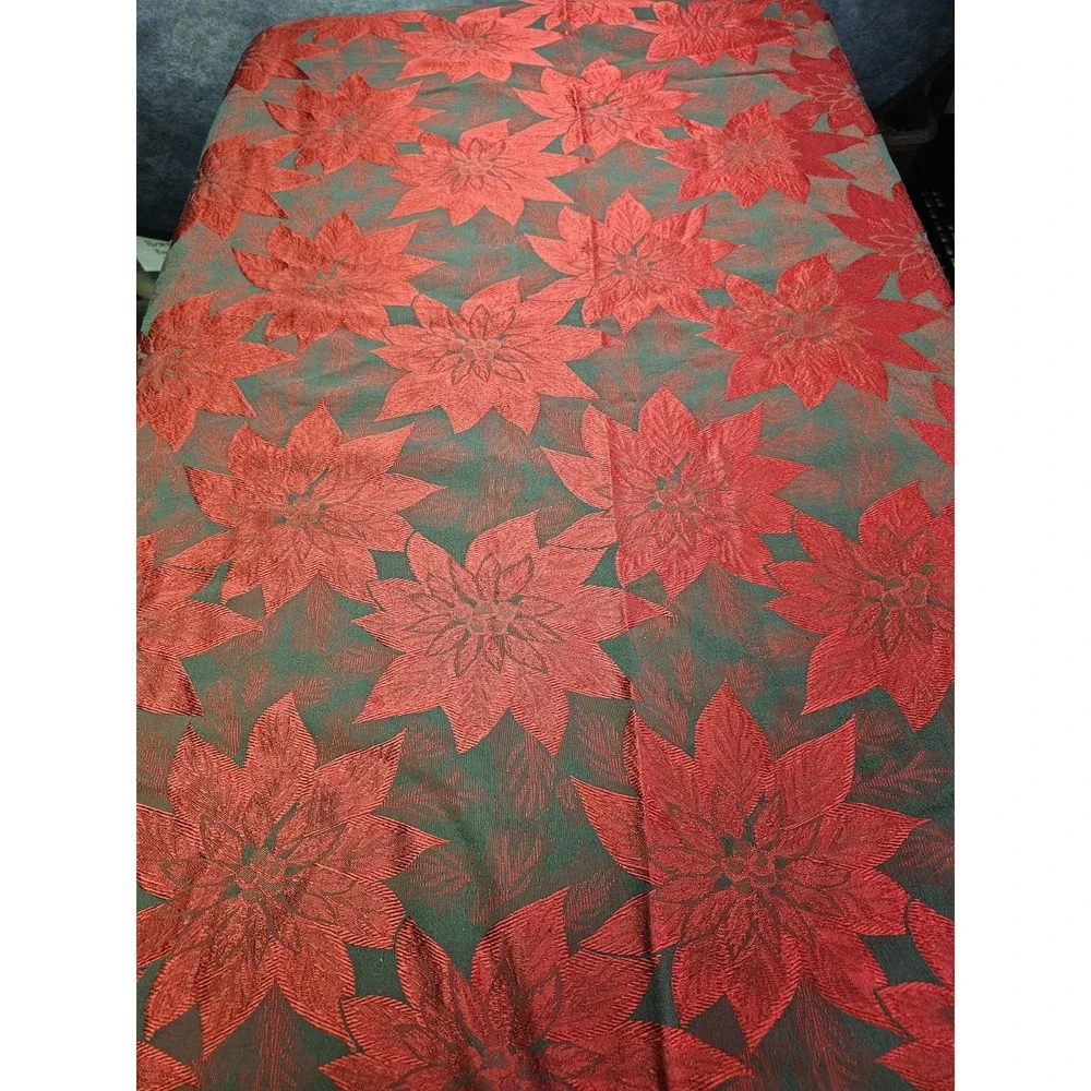 Vintage 1980s‎ Christmas Tablecloth Pointsettias Rectangular